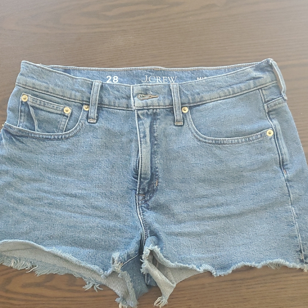 J. Crew Blue Distressed Jean Shorts Mid-Rise
